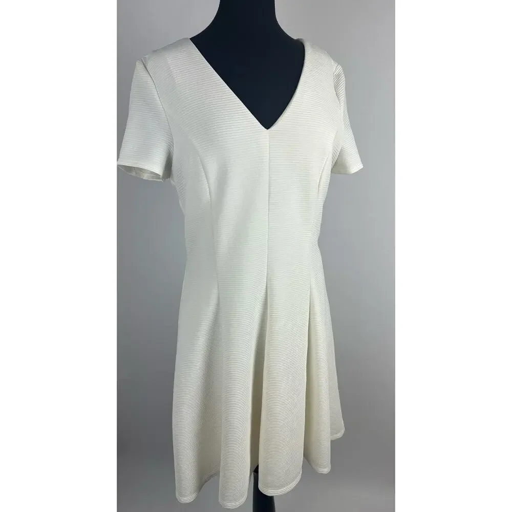 Hutch Anthropologie White Ribbed Fit & Flare Dress XL Clean Girl Minimalist - Picture 1 of 9